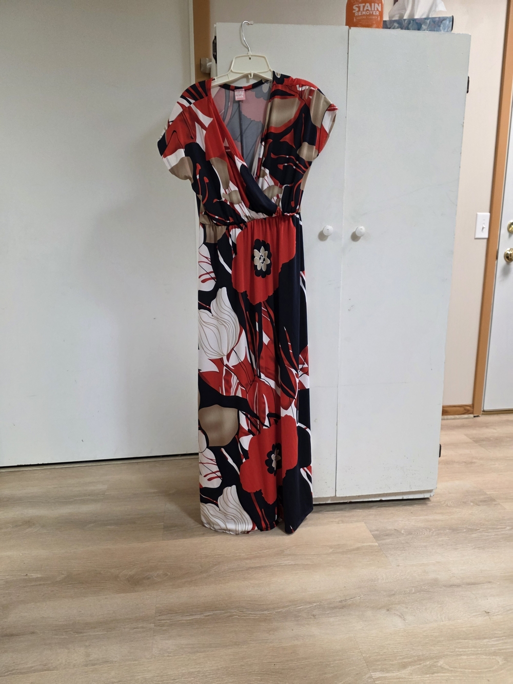Bold Floral Maxi Dress in Red, Black and Cream